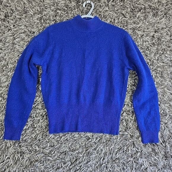 Nina Patrick 90s Y2K LambsWool Angora Sweater Women Blue Mock Neck Size M - Picture 1 of 5